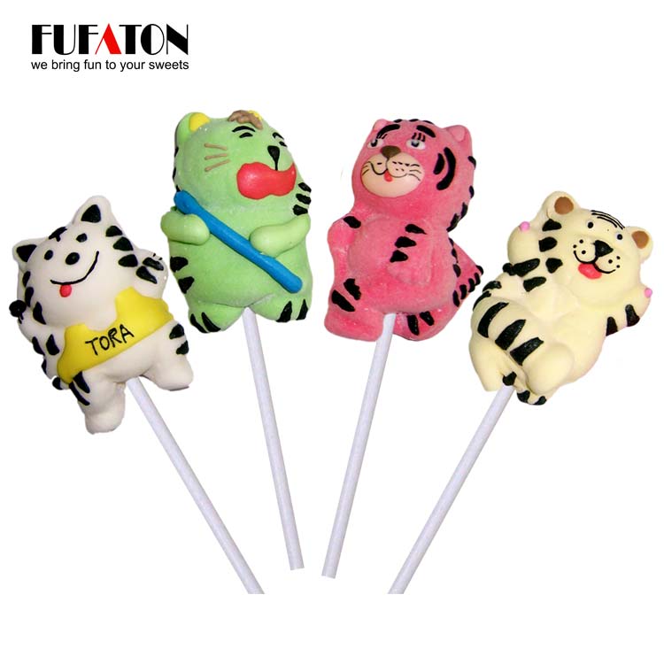 Tiger shaped marshmallow lollipop candy for boys