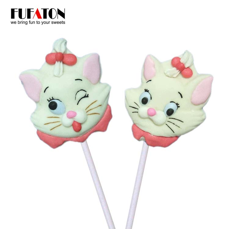 Animal Cat Shaped Marshmallow Lollipop Candy