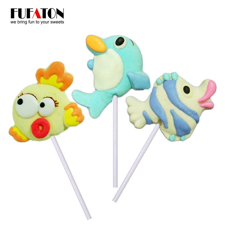 Fruty Flavor Sea Animal Shaped Marshmallow Lollipop Candy