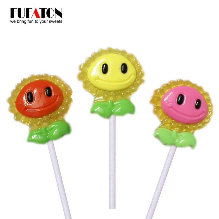 Sunflower shaped hard candy lollipop