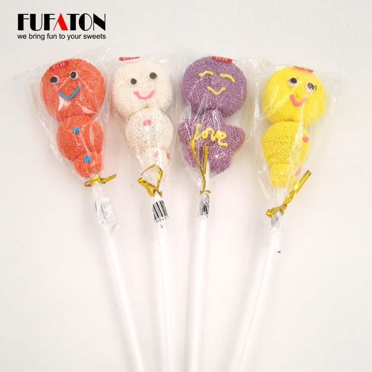 Pearl coated Jelly candy lollipop on long sticks