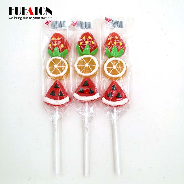 Fruit orange watermelon strawberry shaped jelly candy lollipop