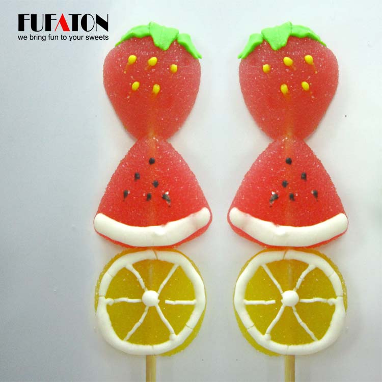 Fruit orange watermelon strawberry shaped jelly candy lollipop