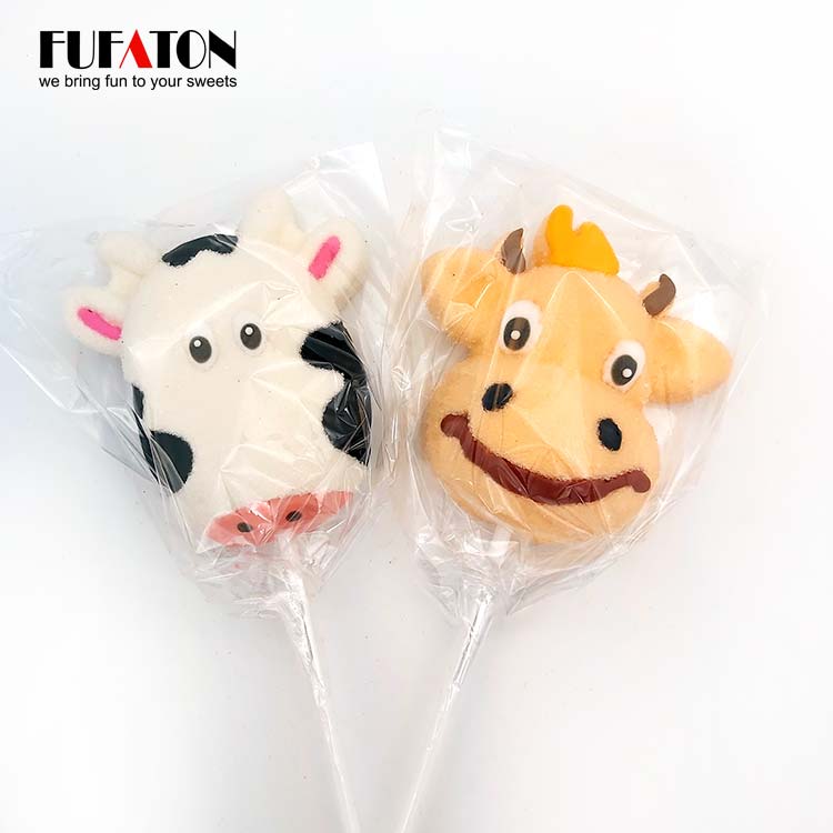 Cow shaped marshmallow lollipop candy