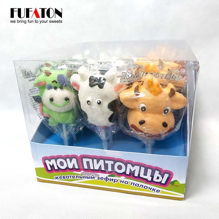 Cow shaped marshmallow lollipop candy