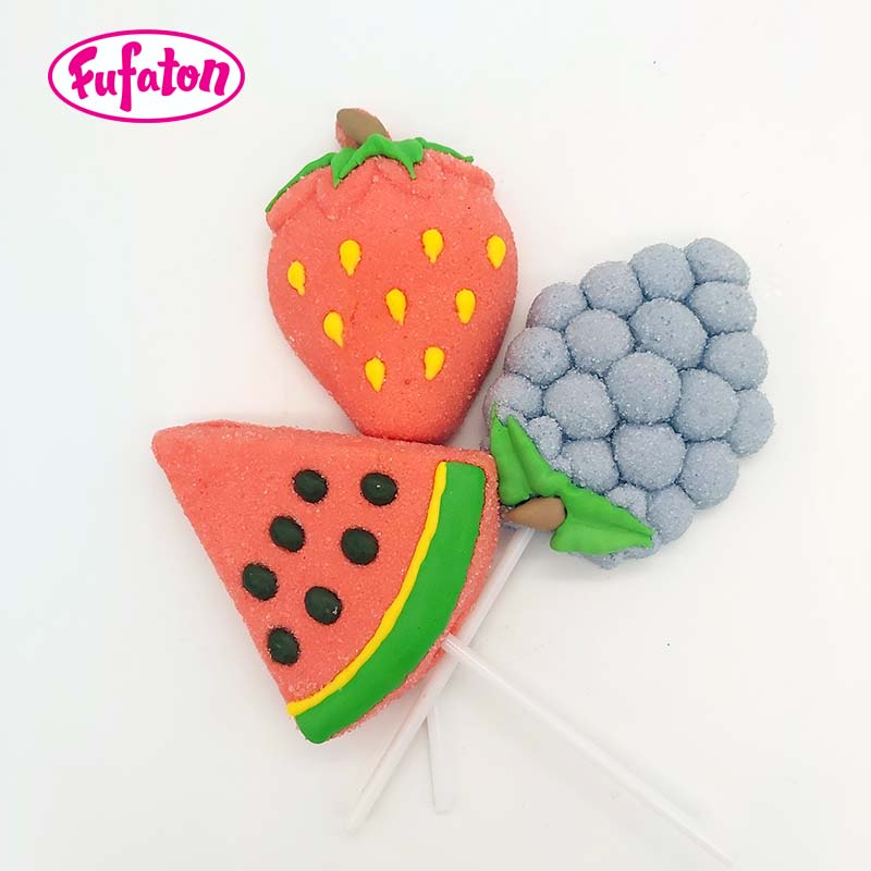 Fruit Strawberry Grape Watermelon Shaped Marshmallow Candy Lollipops