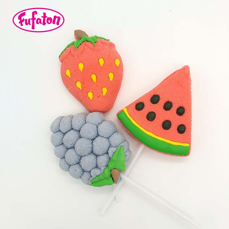 Fruit Strawberry Grape Watermelon Shaped Marshmallow Candy Lollipops