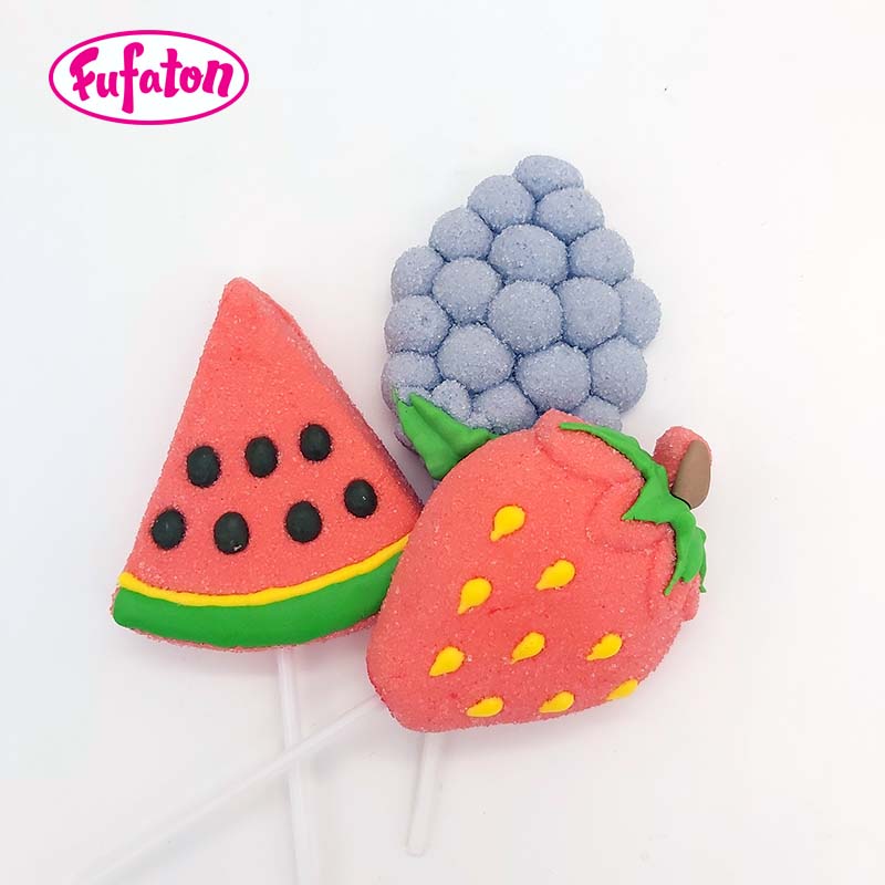 Fruit Strawberry Grape Watermelon Shaped Marshmallow Candy Lollipops