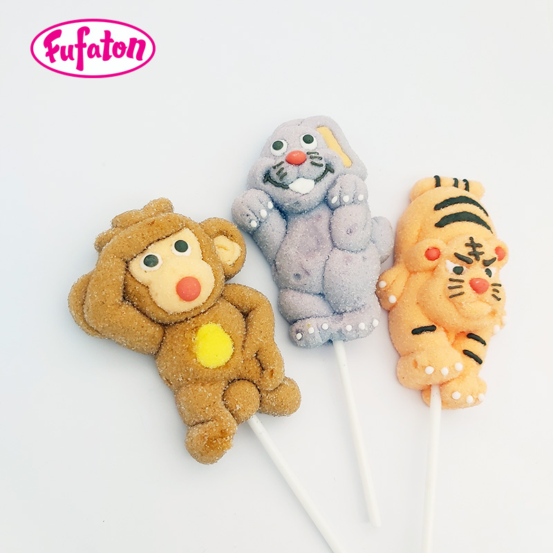 Animal Monkey Rabbit Tiger Shaped Marshmallow Lollipop Candy