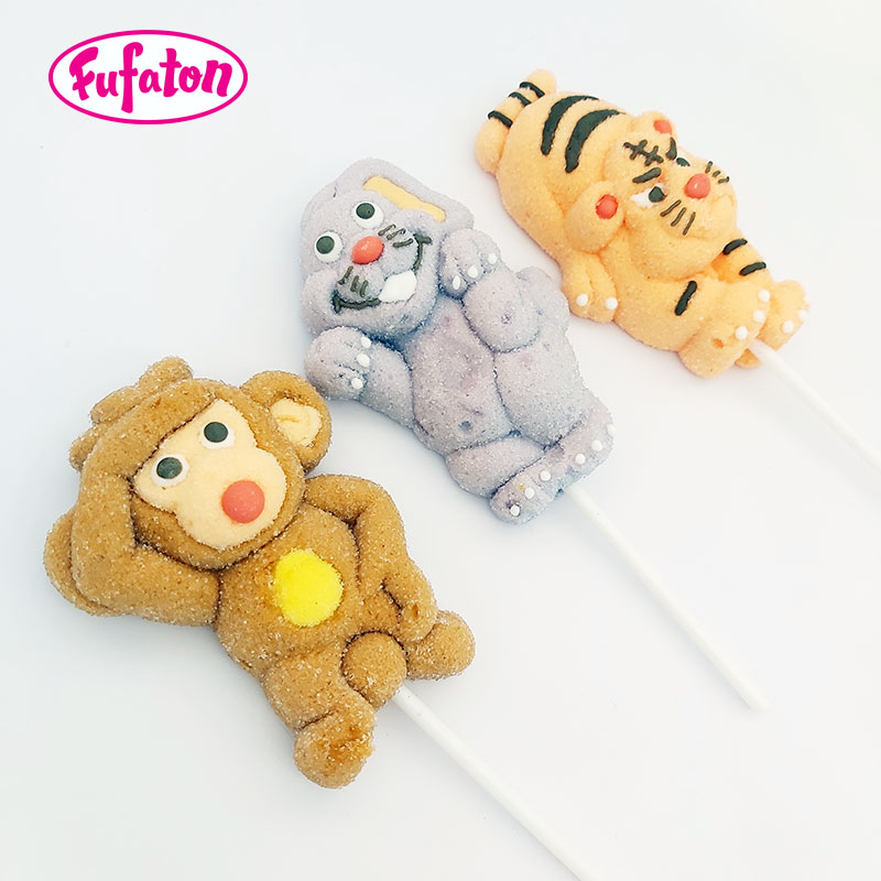 Animal Monkey Rabbit Tiger Shaped Marshmallow Lollipop Candy