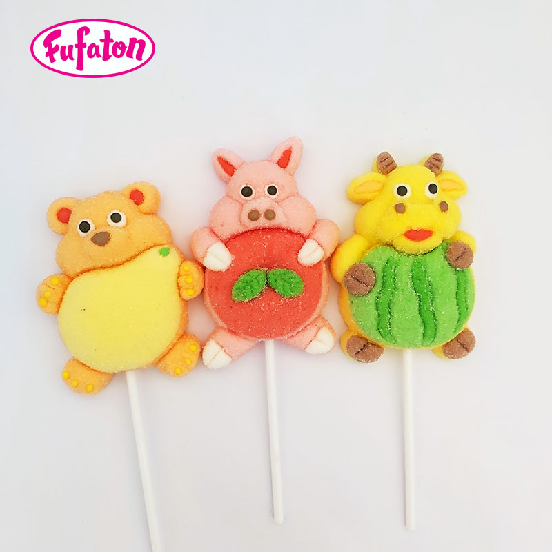 Animal Bear Pig Cow Shaped Marshmallow Lollipop Candy