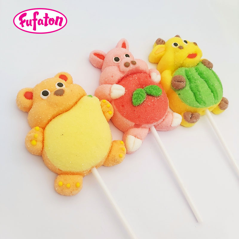 Animal Bear Pig Cow Shaped Marshmallow Lollipop Candy