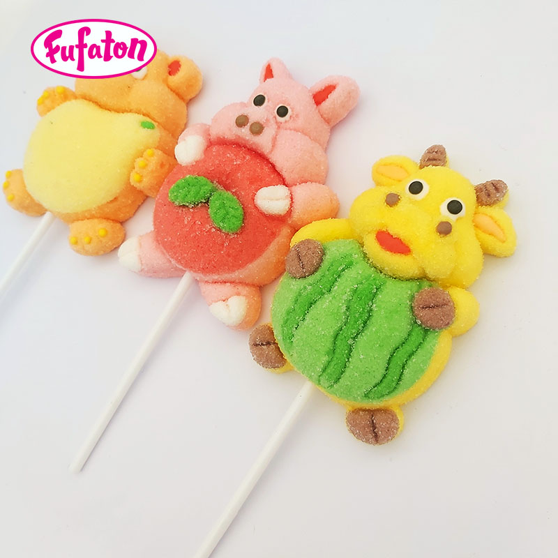 Animal Bear Pig Cow Shaped Marshmallow Lollipop Candy