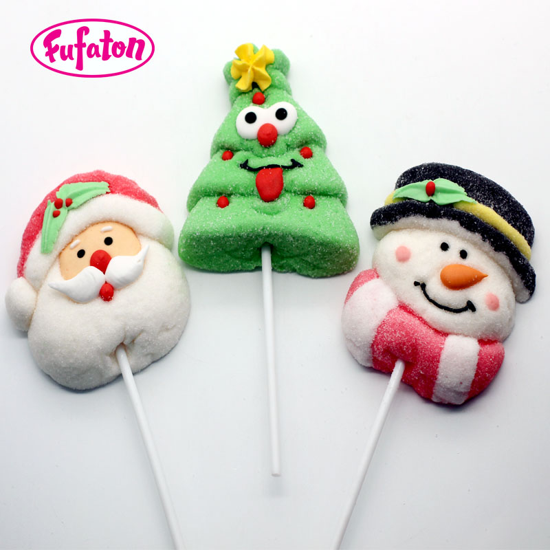 Christmas Santa Claus Tree Snowman Shaped Marshmallow Lollipop Candy