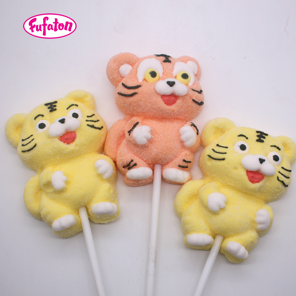 Cute Tiger Cub Shaped Marshmallow Lollipop Candy Wholesale