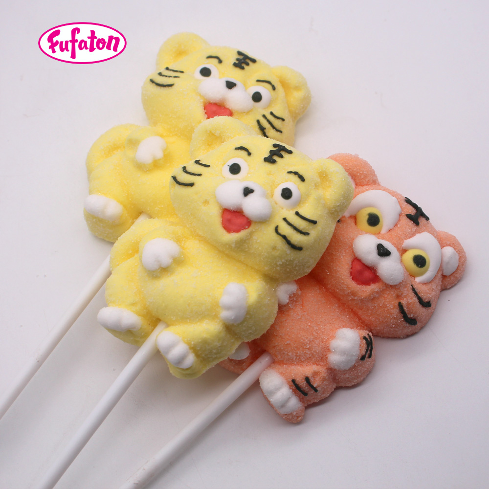 Cute Tiger Cub Shaped Marshmallow Lollipop Candy Wholesale | Animal Candy Manufacturer