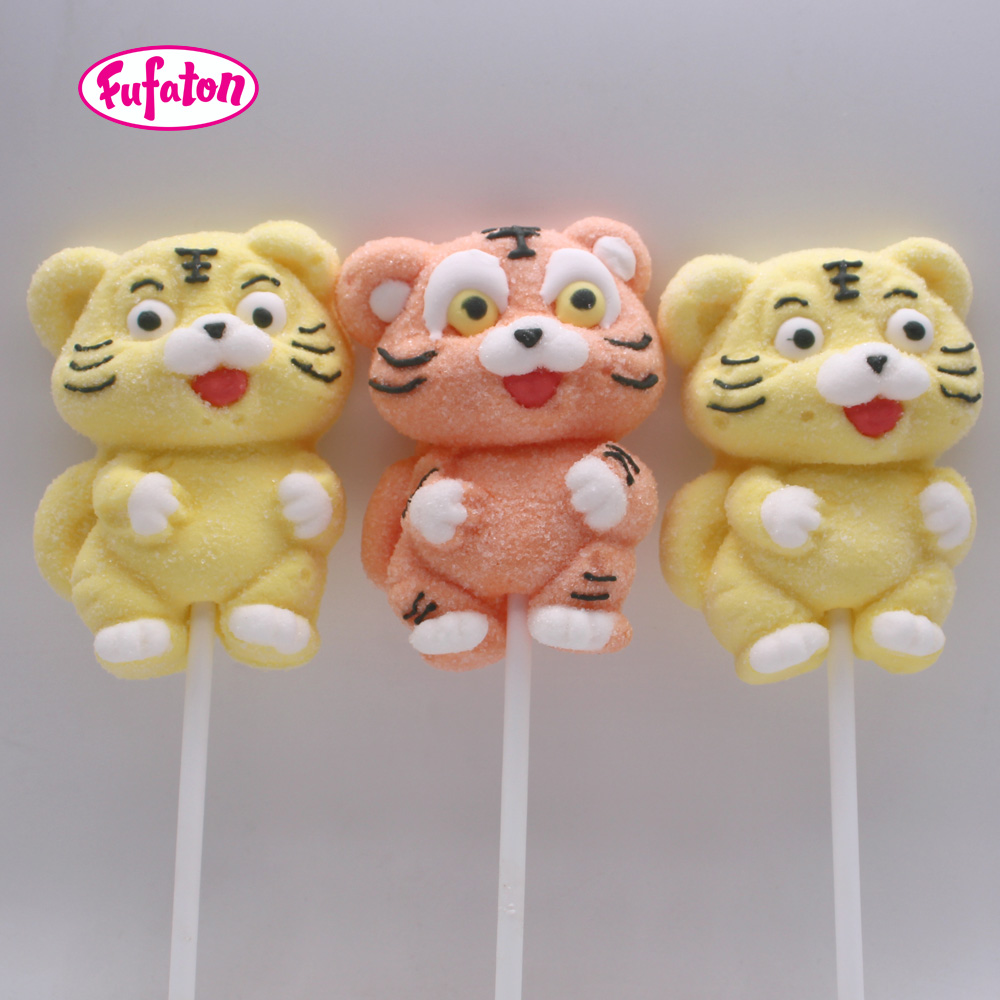 Cute Tiger Cub Shaped Marshmallow Lollipop Candy Wholesale | Animal Candy Manufacturer