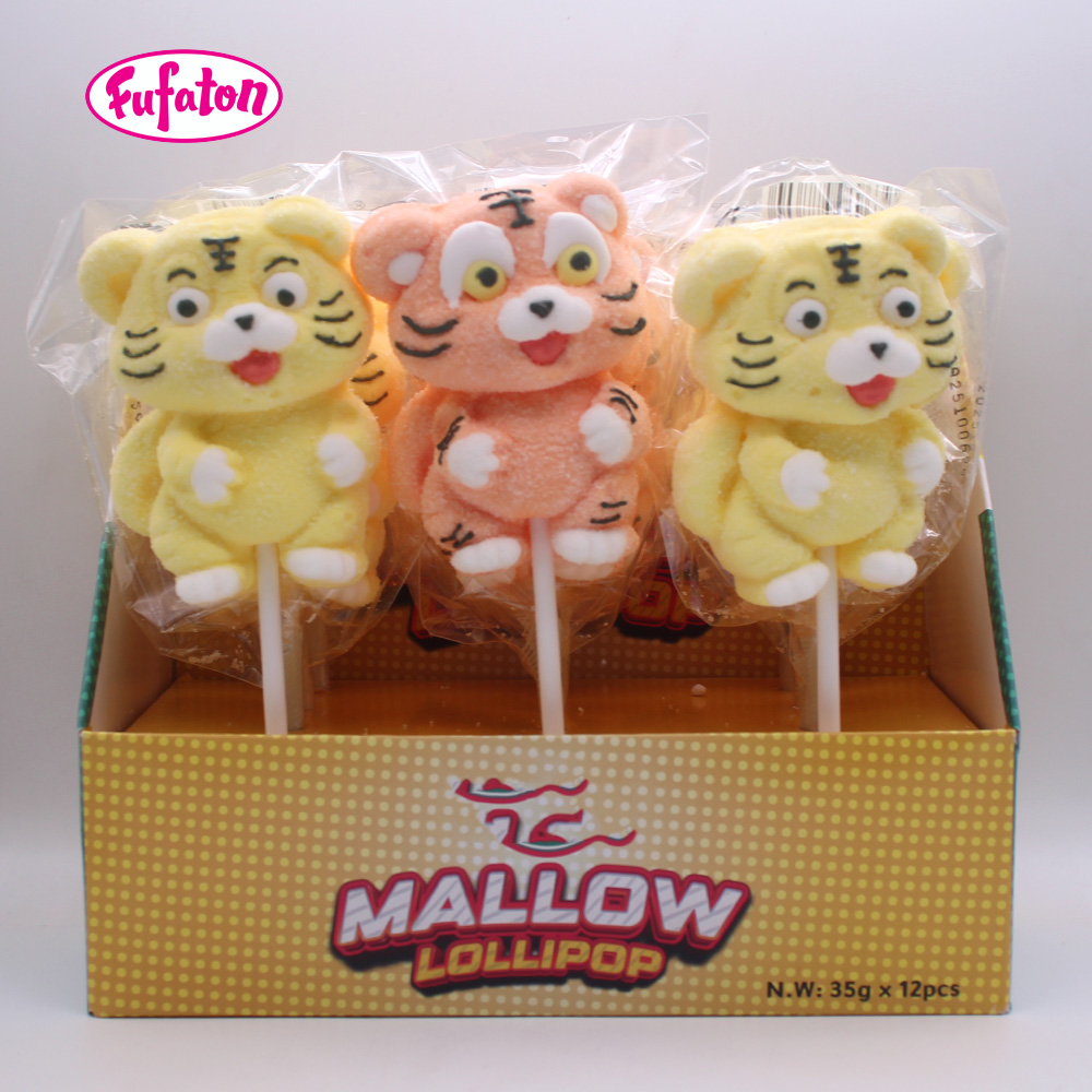 Cute Tiger Cub Shaped Marshmallow Lollipop Candy Wholesale | Animal Candy Manufacturer