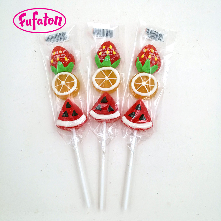 Fruit orange watermelon strawberry shaped jelly candy lollipop