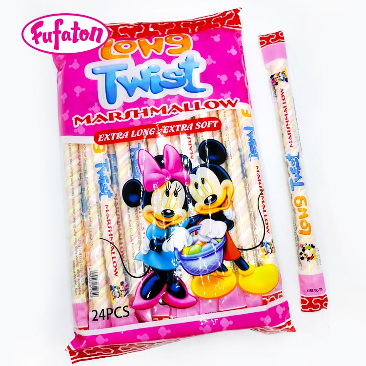 Halal Gelatin Natural Color Long Twist Marshmallow