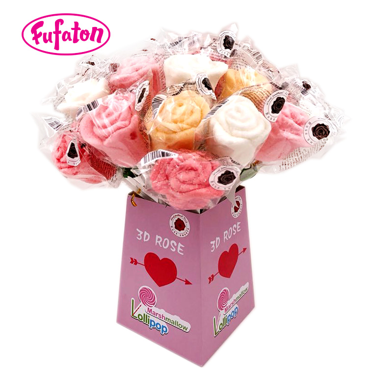 3D Rose Shaped marshmallow lollipops for Valentine